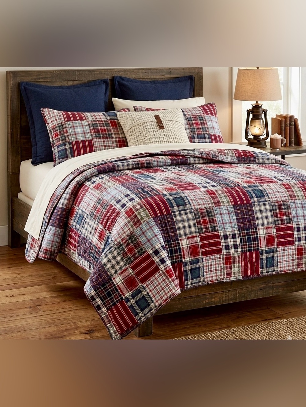 🍁 North Pole Trading Co. Reversible Plaid Patchwork Quilt 🍁